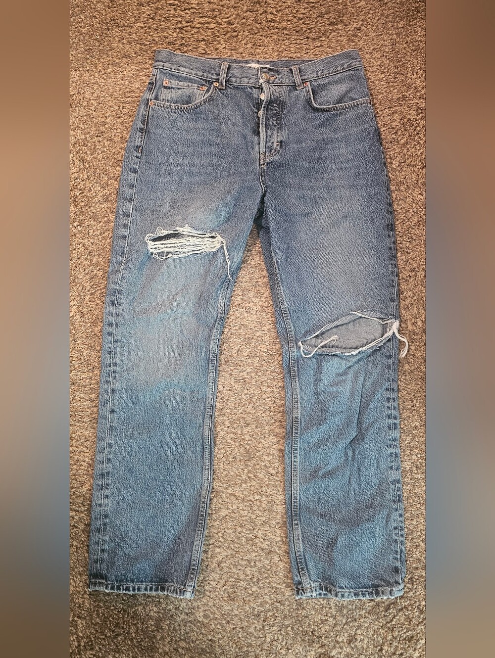 TOPSHOP High Rise Straight Leg Distressed Dad Jeans Button Fly 100% cotton 10